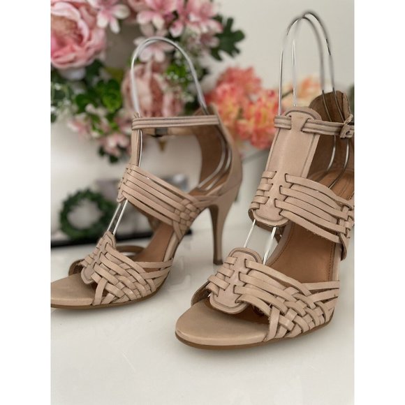 Corso Como Strappy Beige Nude Leather Sandals 4" Heels‎ Back Zipper Size 8.5 EUC - Picture 4 of 11